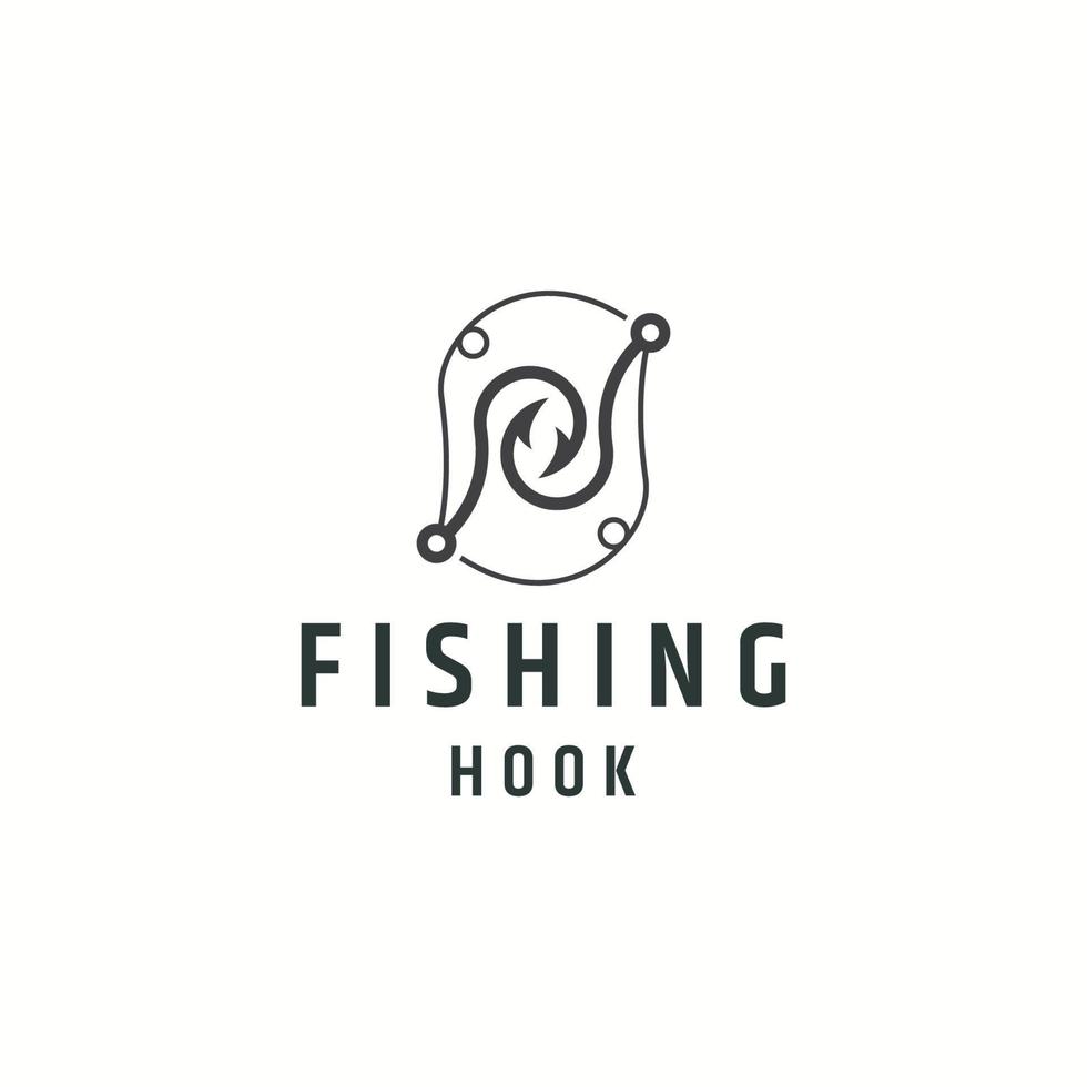 modèle de conception d'icône de logo de crochet de pêche vecteur plat