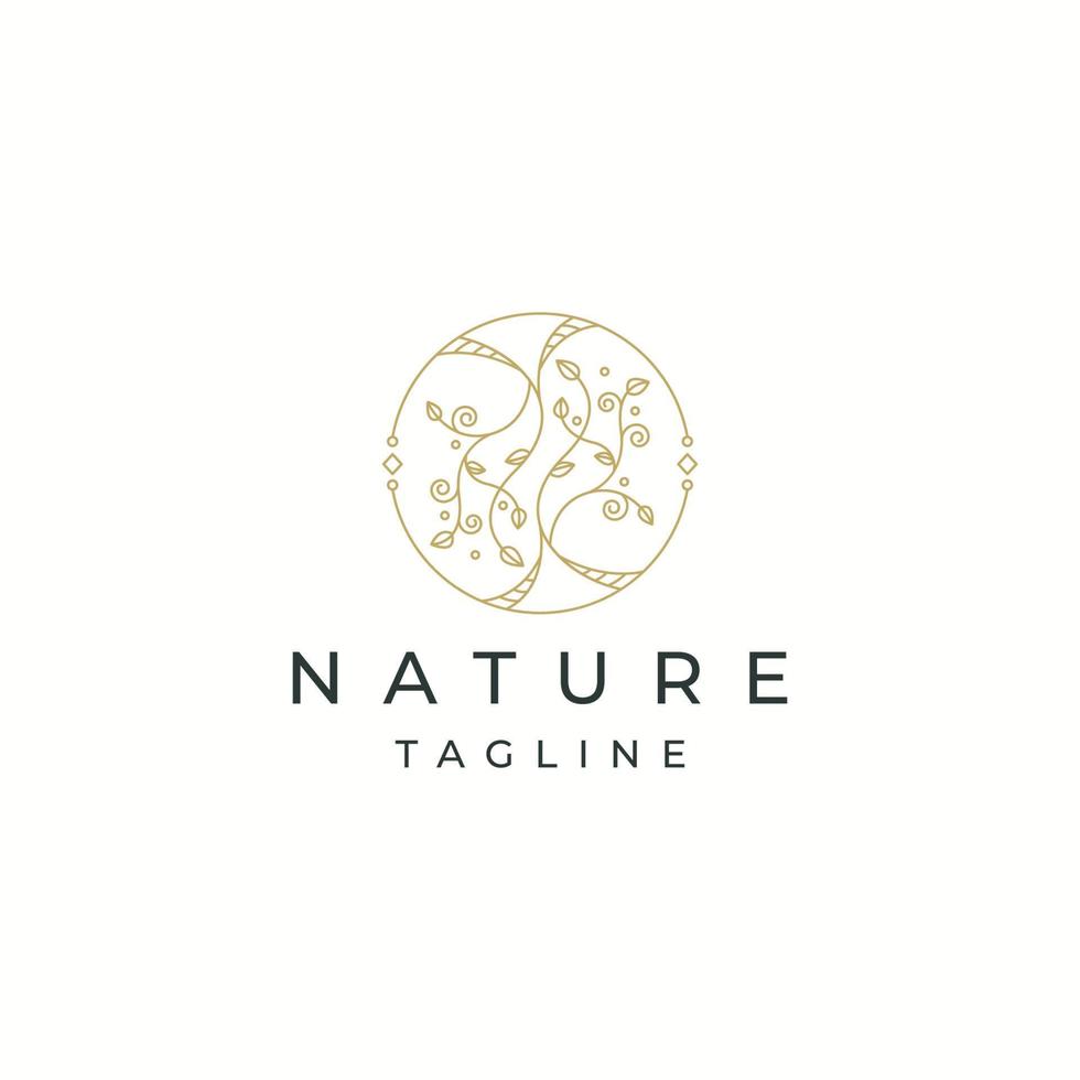 nature luxueuse, feuille, arbre ou fleur logo botanique icône modèle de conception vecteur plat