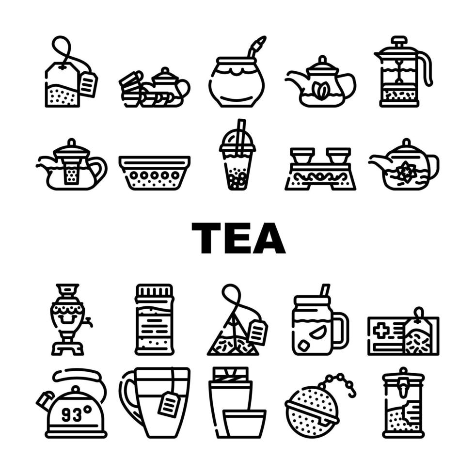 vecteur de jeu d'icônes de collection de boissons saines à thé