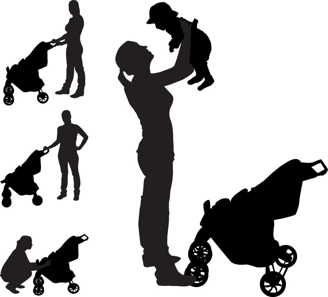 mère avec illustration vectorielle de landau silhouette vecteur