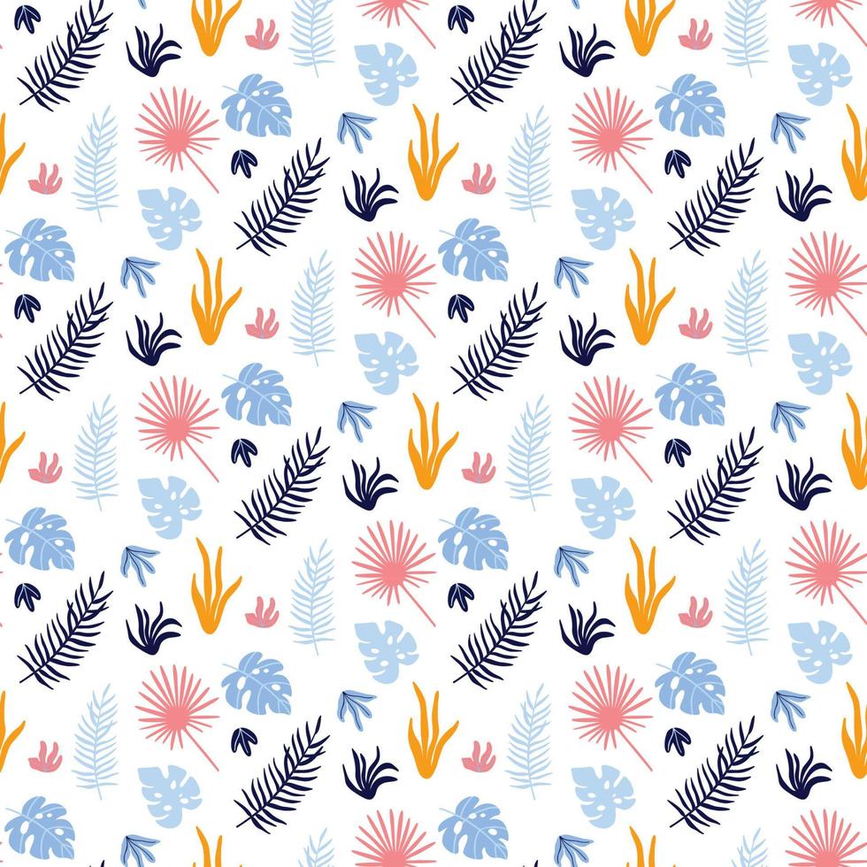 motif transparent svector coloré avec des feuilles tropicales. impression d'été pour tissu, emballage, textile, papier peint, etc. vecteur