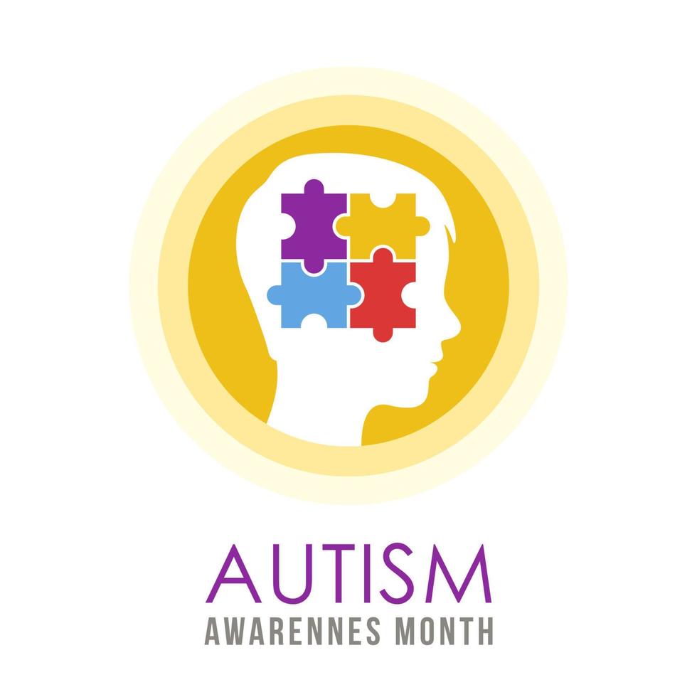journée mondiale de l'autisme, 2 avril. illustration du concept d'autisme avec tête d'enfant et pièces de puzzle. vecteur