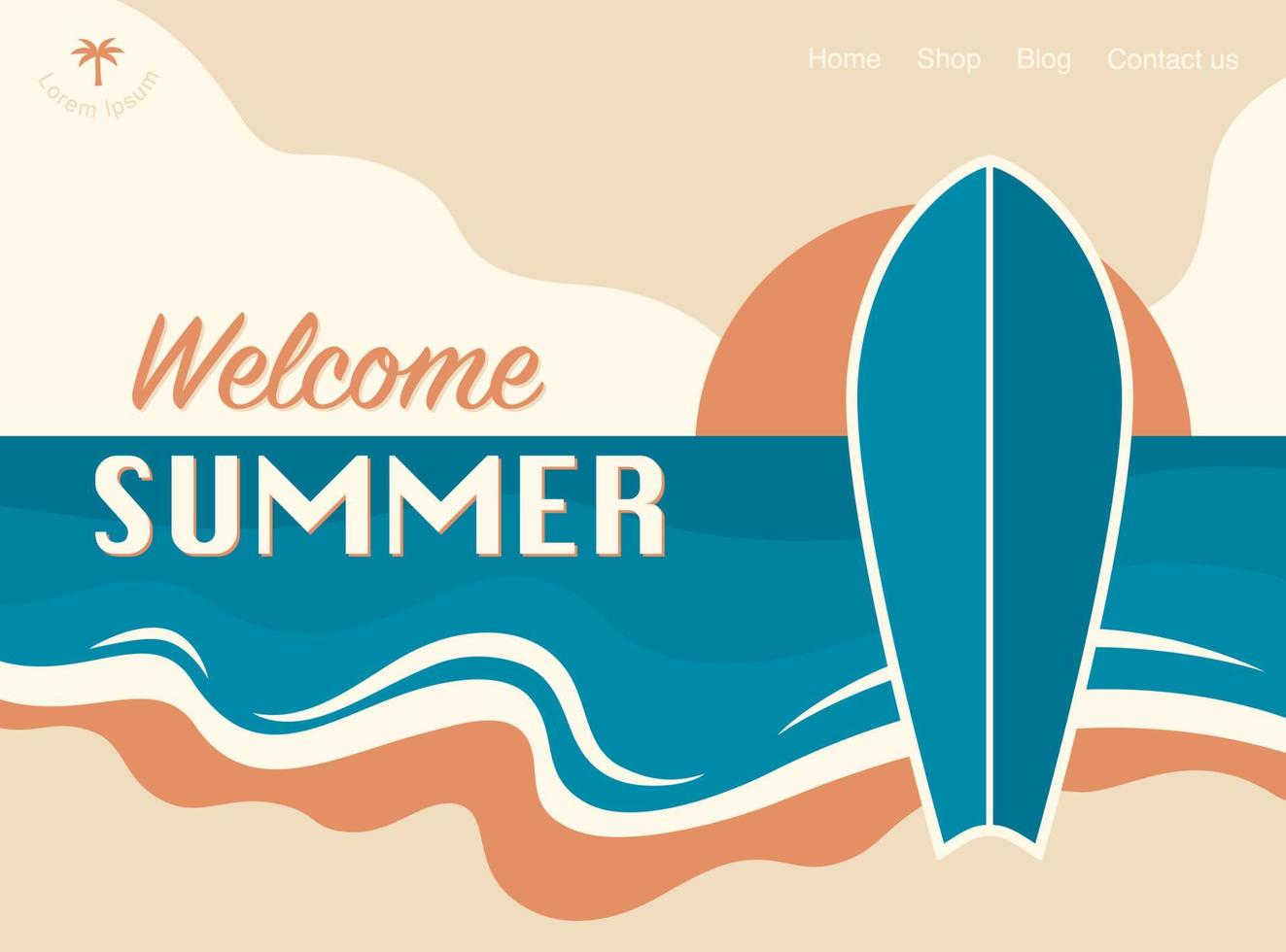 bienvenue à la bannière de conception de concept d'été. design rétro de surf. vecteur