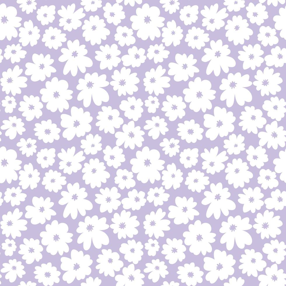 dessiné à la main sans couture avec une simple fleur de marguerite blanche sur fond de couleur lavande. vecteur