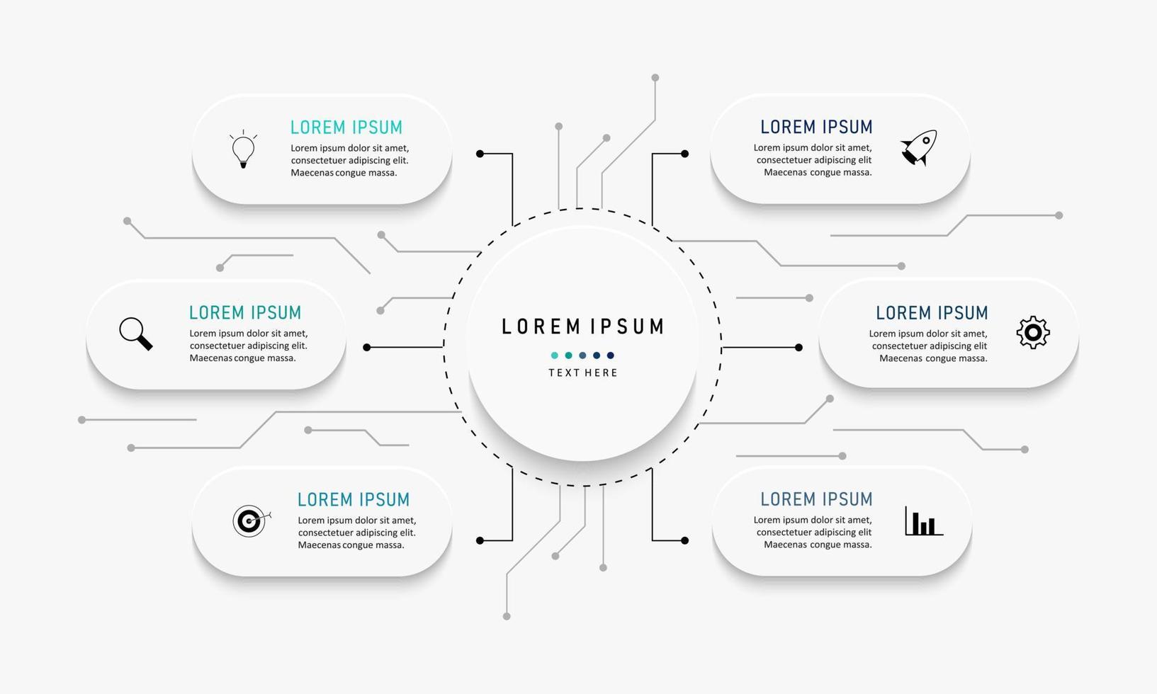 modèle de conception d'étiquettes infographiques vectorielles avec icônes et 6 options ou étapes. peut être utilisé pour le diagramme de processus, les présentations, la mise en page du flux de travail, la bannière, l'organigramme, le graphique d'informations. vecteur