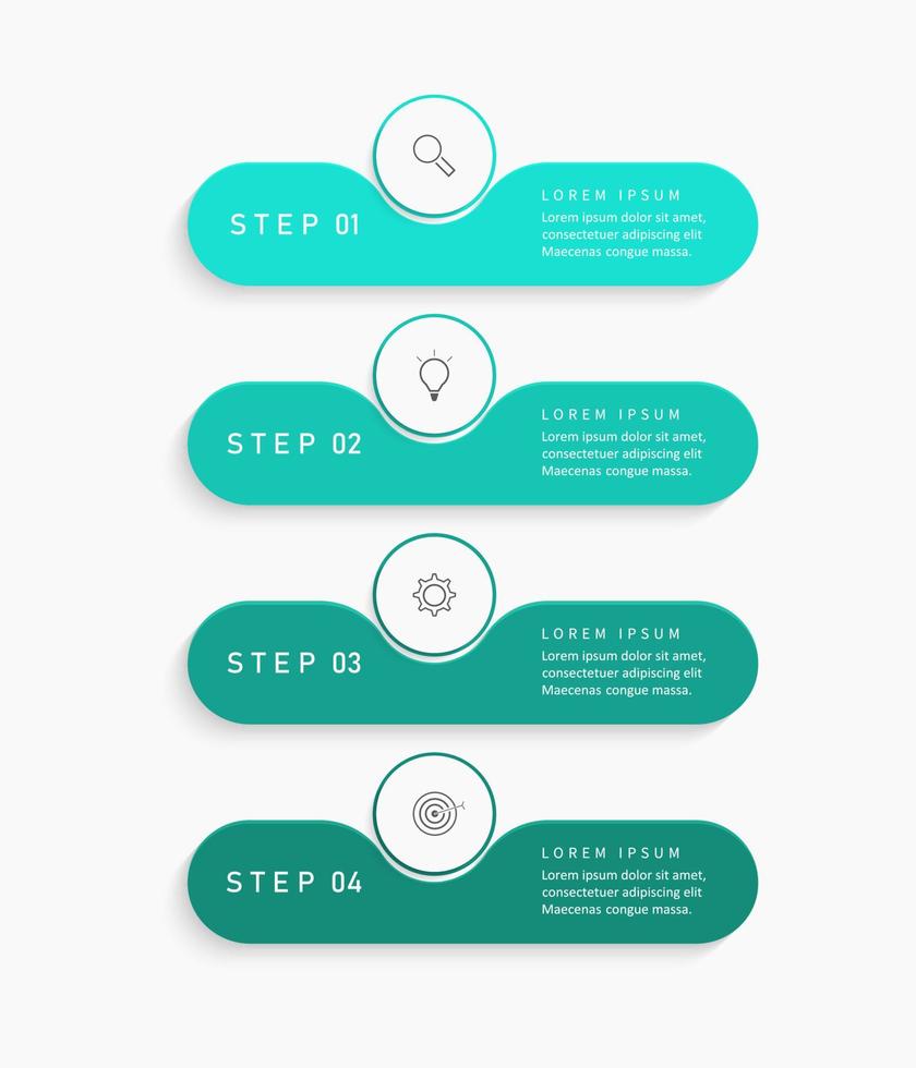 modèle de conception d'étiquettes infographiques vectorielles avec icônes et 4 options ou étapes. peut être utilisé pour le diagramme de processus, les présentations, la mise en page du flux de travail, la bannière, l'organigramme, le graphique d'informations. vecteur