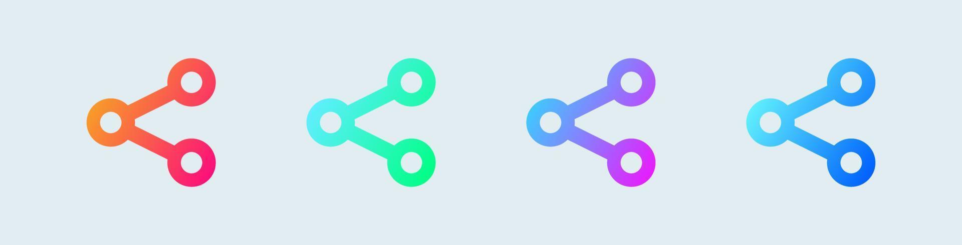 partager des icônes de ligne définies dans des dégradés de couleurs. connexion, partage de données, symbole de lien, partage réseau, ensemble de boutons d'icône de partage. vecteur