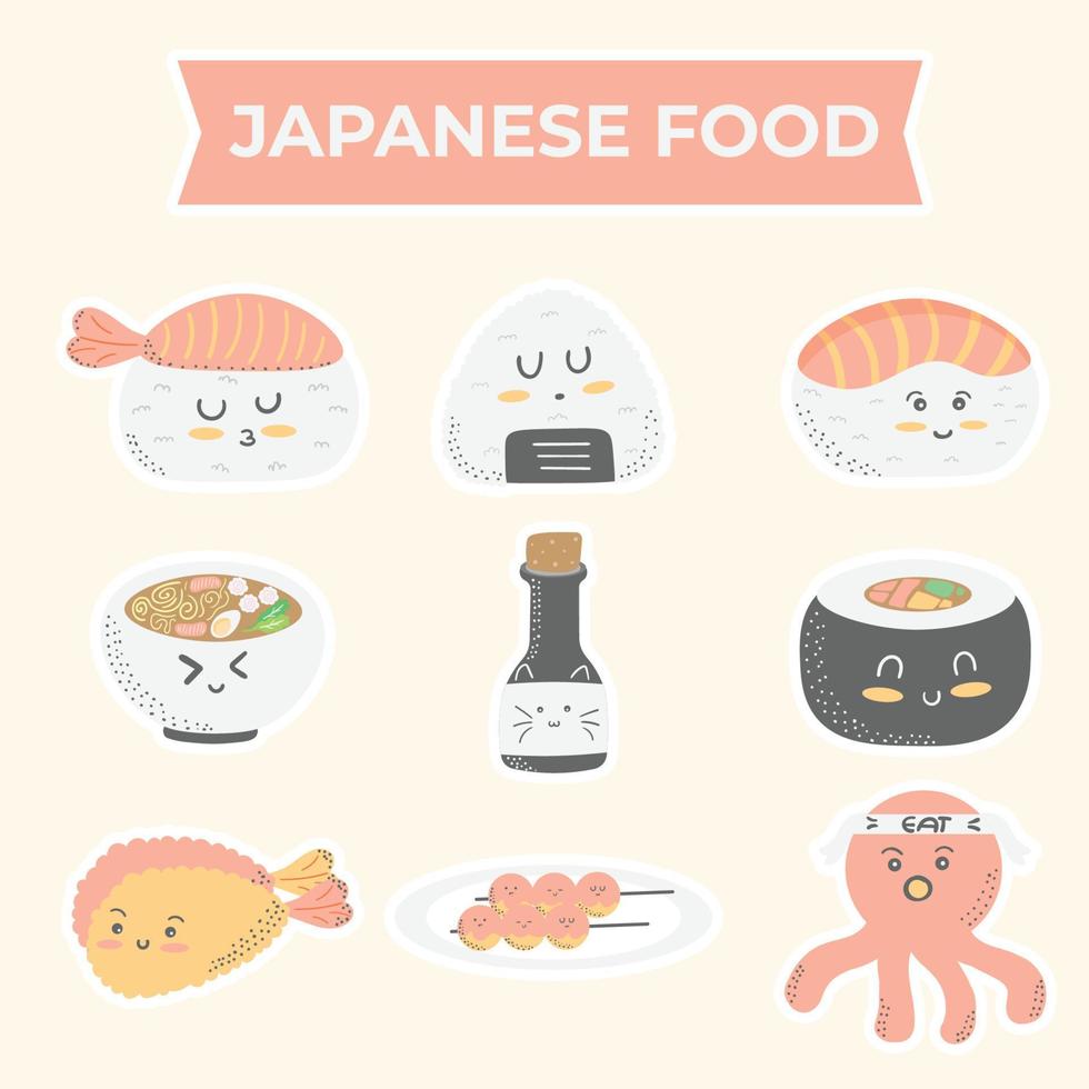 cuisine japonaise sushi set caractère vector art