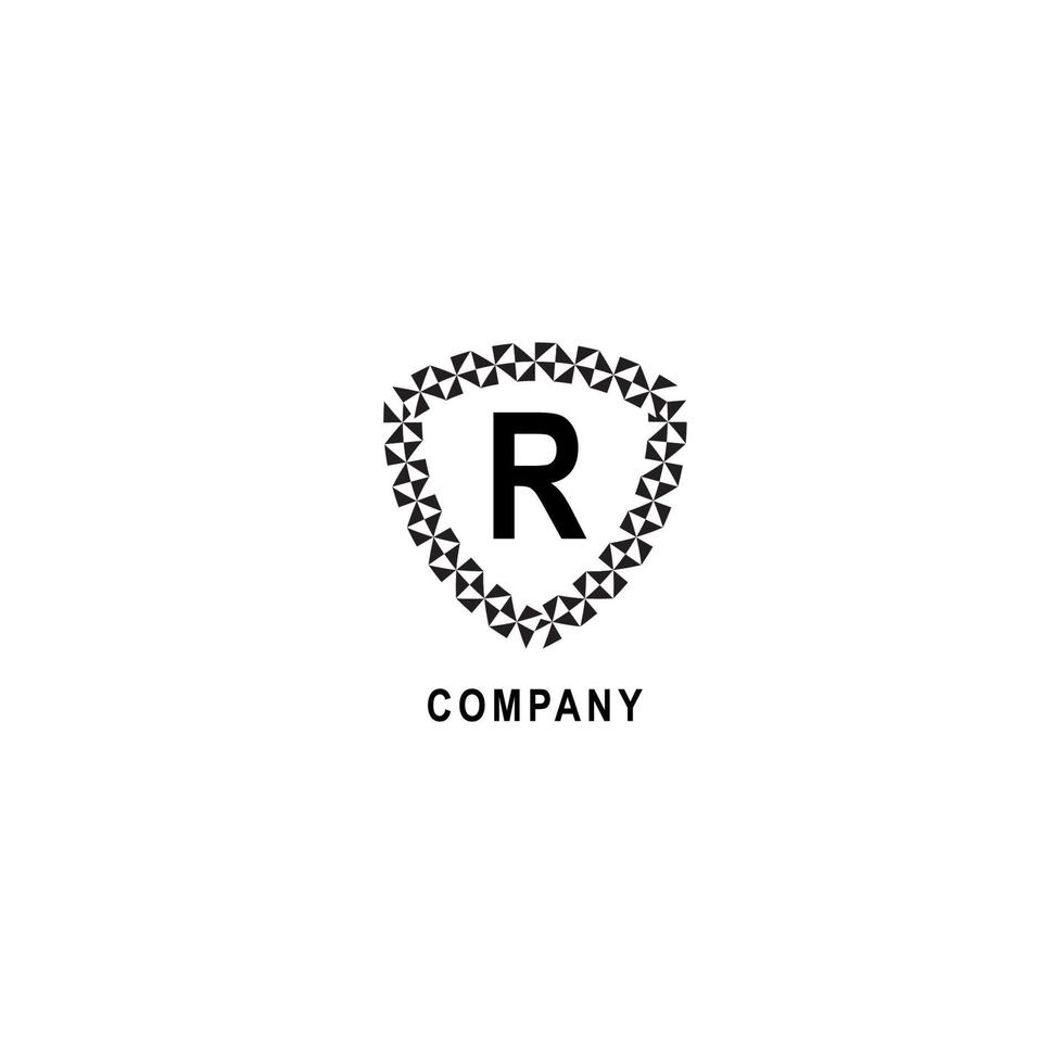 modèle de conception de logo alphabétique lettre r. concept de logo de compagnie d'assurance isolé sur fond blanc. illustration de signe de bouclier géométrique. vecteur