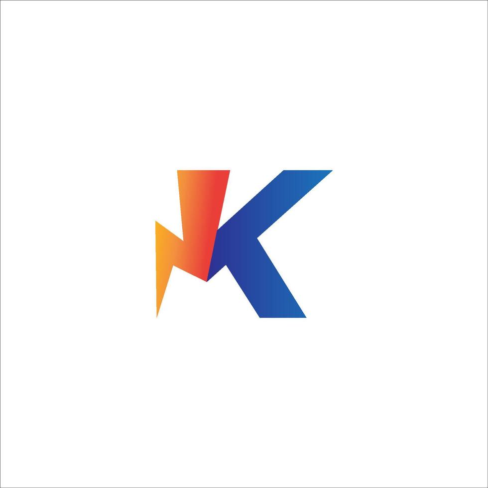 lettre k modèle de conception de logo initial. alphabet avec concept de logo de forme de foudre. isolé sur fond blanc. thème de couleur dégradé bleu foncé, jaune orange. vecteur