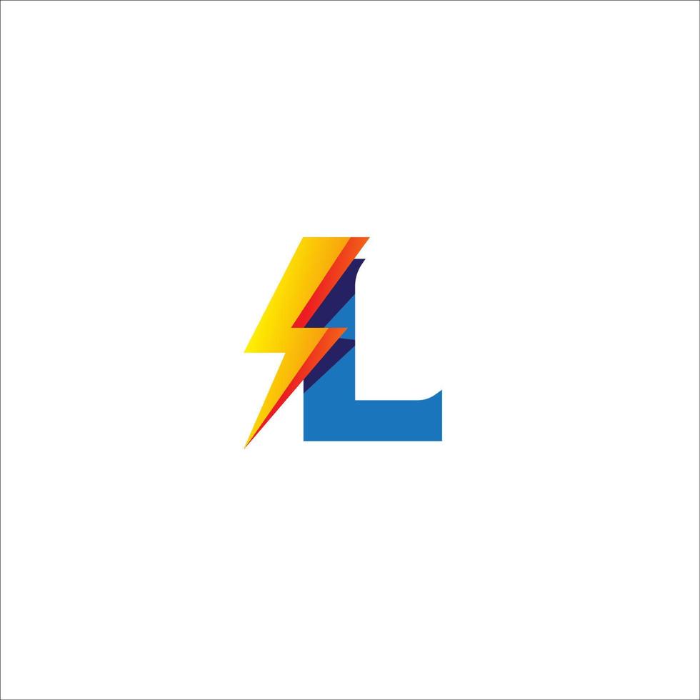 modèle de conception de logo initial lettre l isolé sur fond blanc. alphabet avec concept de logo de forme de tonnerre. thème de couleur de gradation bleu et jaune orange. vecteur