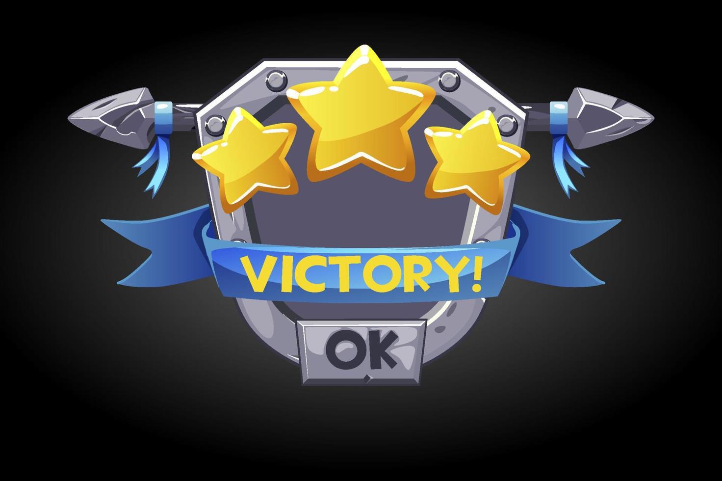 victoire pop-up, bouclier en métal avec des atouts étoiles pour le jeu. illustration vectorielle de bannière de fer pour le gagnant, niveau d'évaluation. vecteur
