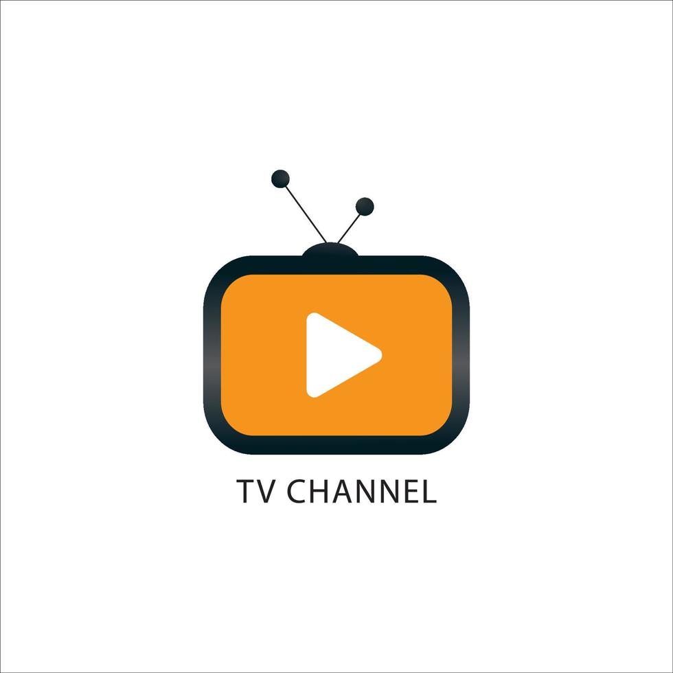 modèle de conception de logo de chaîne de télévision en ligne, icône de télévision, bouton de lecture blanc, diffusion en direct, société de divertissement, antenne, orange jaune, noir vecteur