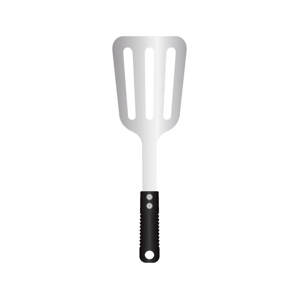 grand ustensile à spatule, outil en métal pour barbecue avec manche résistant à la chaleur. illustration vectorielle réaliste. isolé sur fond blanc vecteur