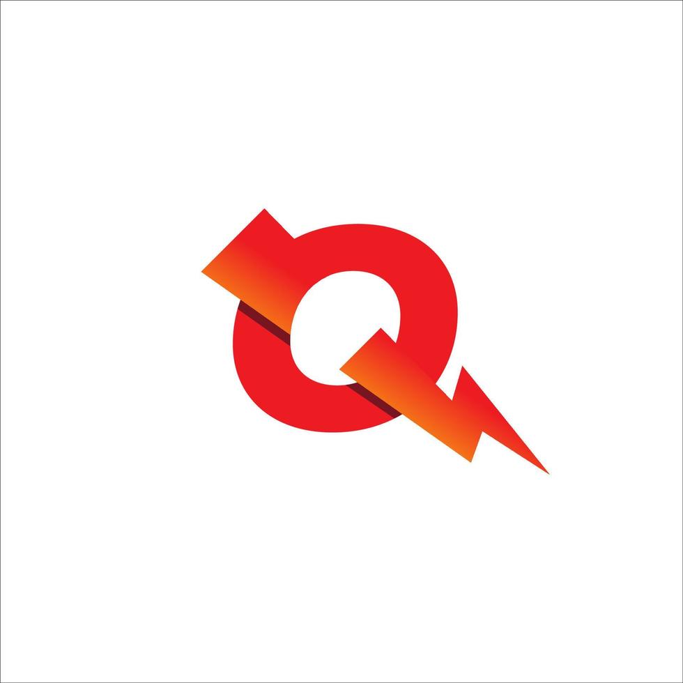 lettre q modèle de conception de logo initial. alphabet avec le concept de logo de tonnerre. thème de couleur de gradation rouge et orange chaud. isolé sur fond blanc vecteur
