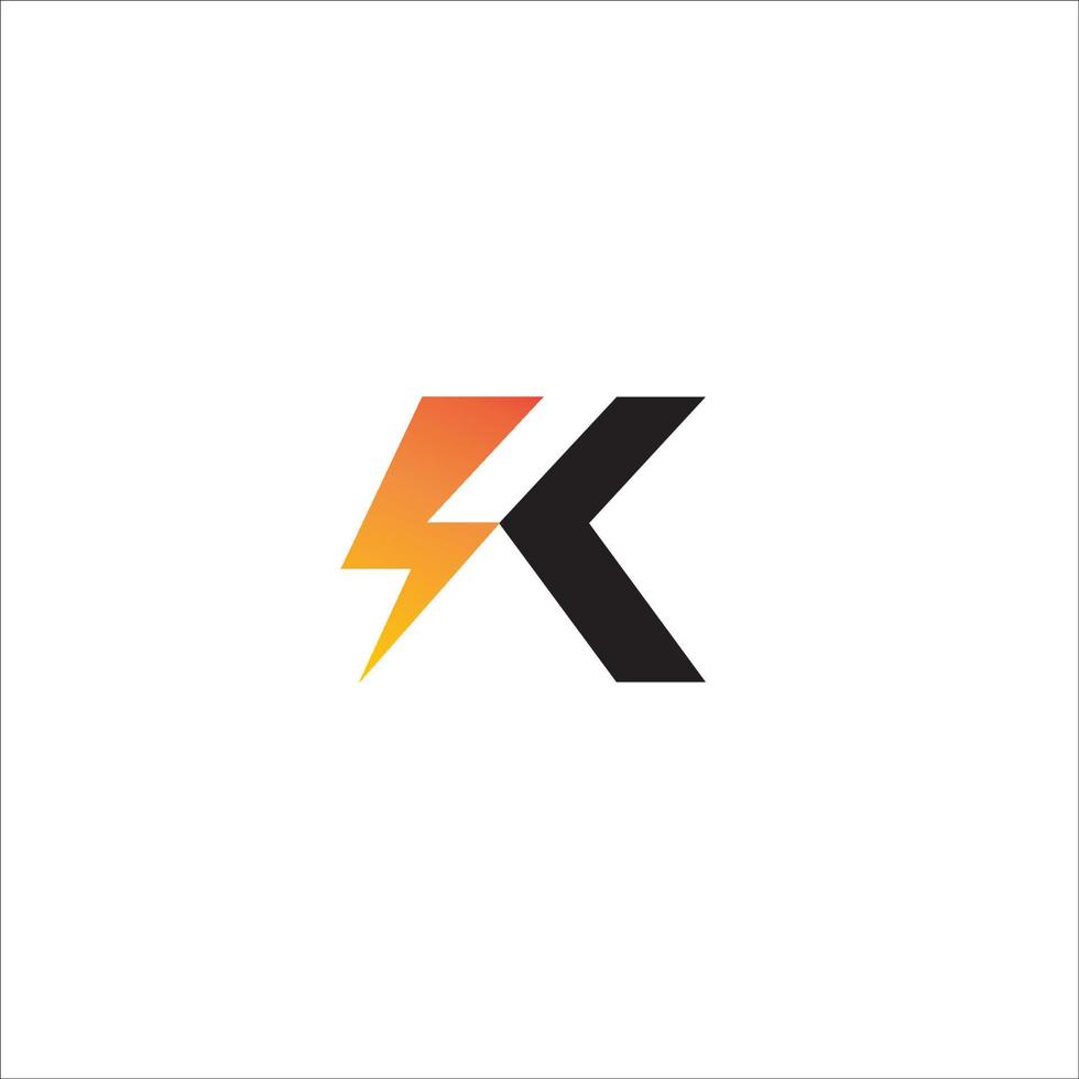 lettre k modèle de conception de logo initial. alphabet avec concept de logo de forme de foudre. thème de couleur de gradation noir, jaune orange. isolé sur fond blanc. vecteur