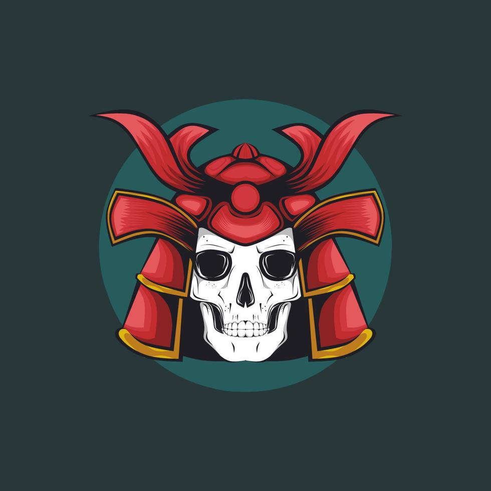 crâne samouraï avec casque rouge vecteur