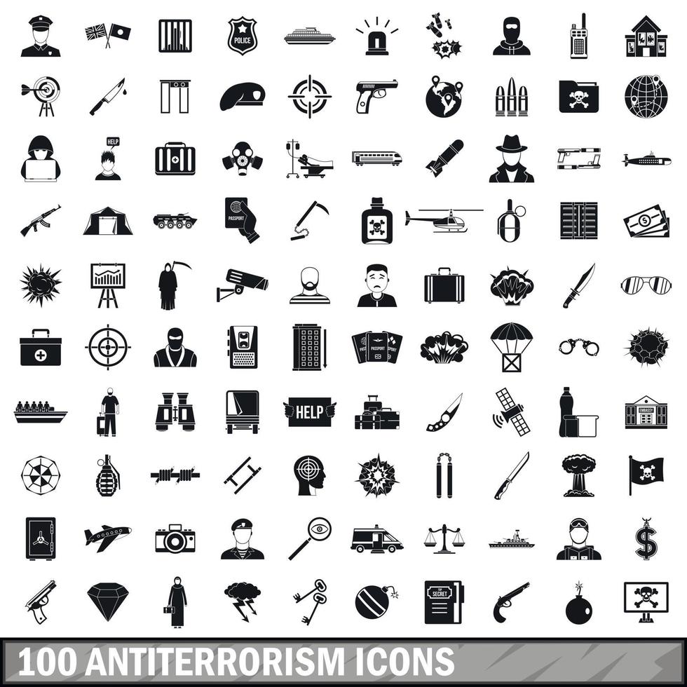Ensemble de 100 icônes antiterroristes, style simple vecteur