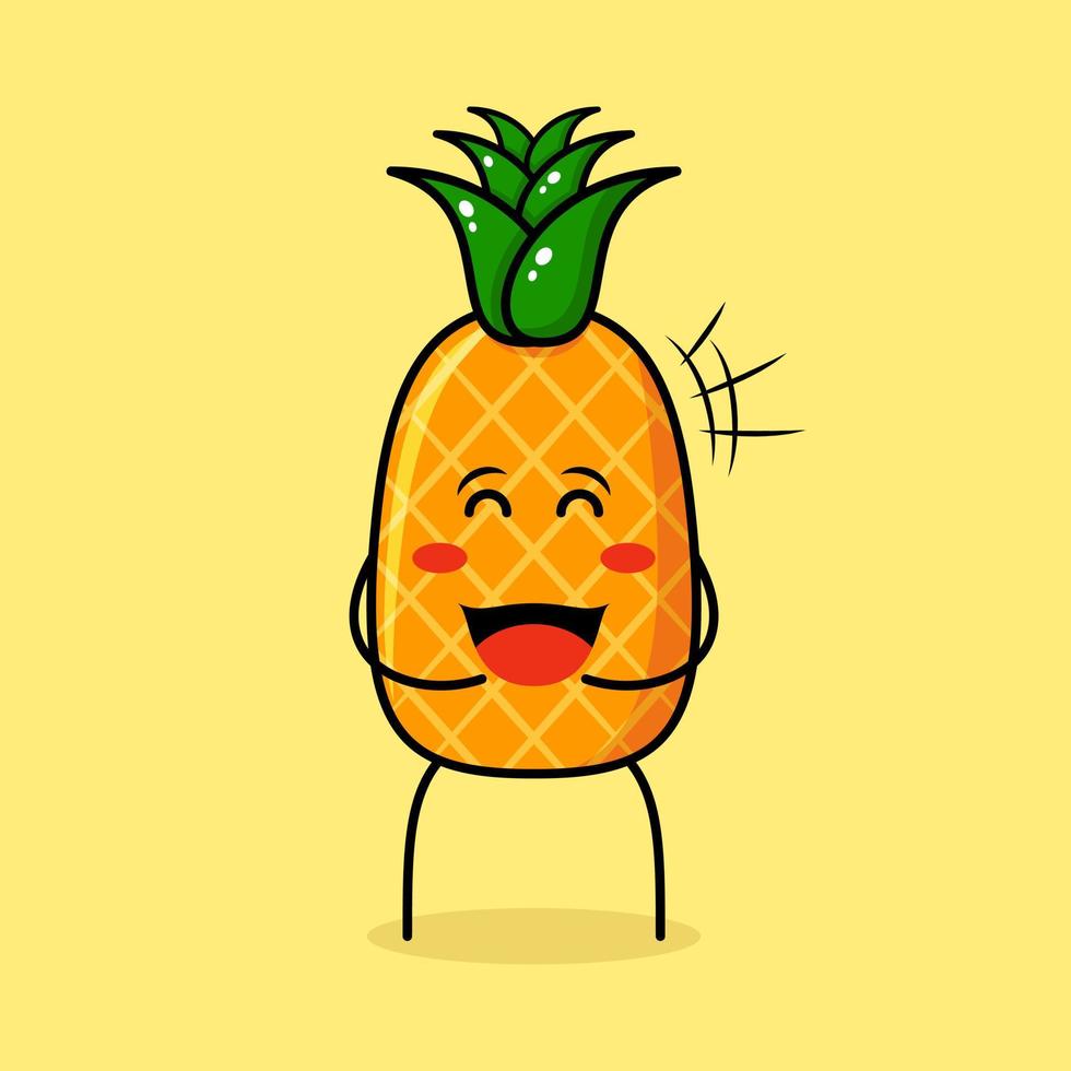 personnage d'ananas mignon avec une expression heureuse, fermer les yeux et la bouche ouverte. vert et jaune. adapté pour émoticône, logo, mascotte vecteur