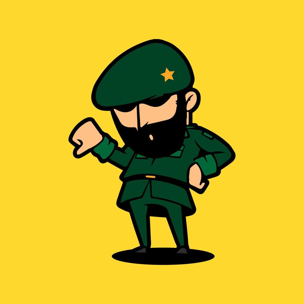 personnage de dessin animé de mascotte de l'armée rétro pouces vers le bas. célébration de la fête de l'indépendance de l'indonésie. vecteur