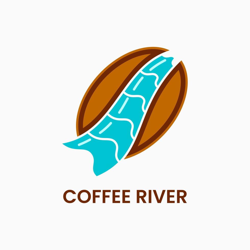 concept de logo café et rivière. combinaison, style simple, frais, propre et plat. marron, bleu et blanc. adapté au logo, à l'icône, au symbole ou au signe. tels que le logo de la nourriture et des boissons vecteur