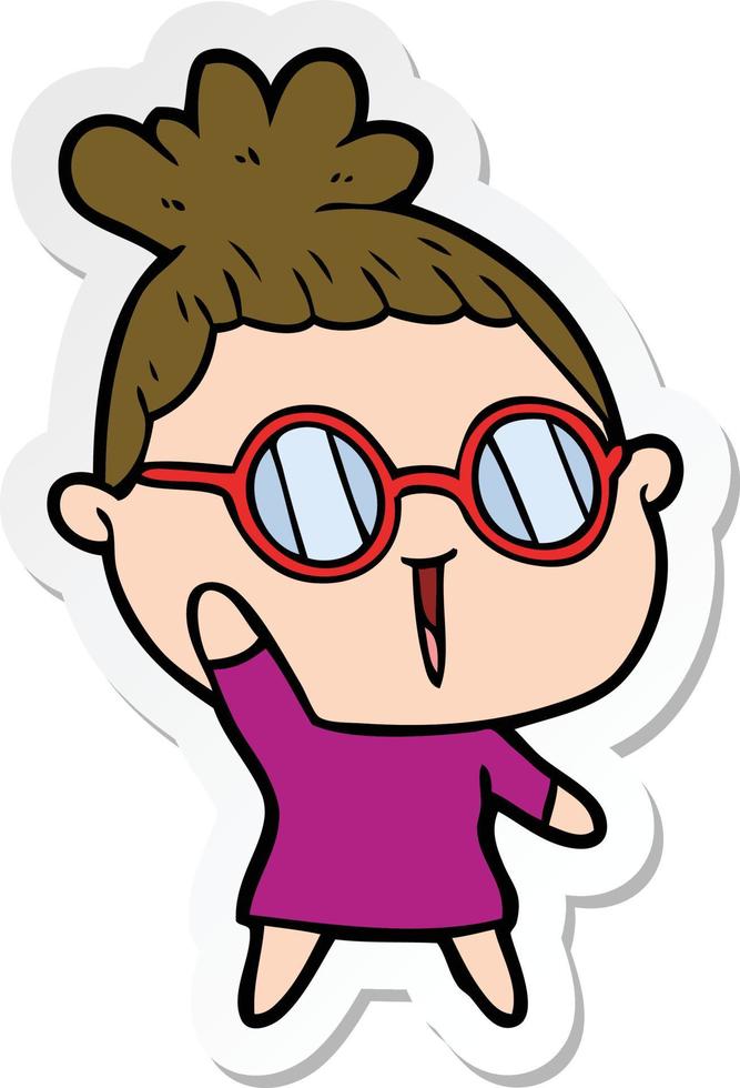 autocollant d'une femme de dessin animé portant des lunettes vecteur