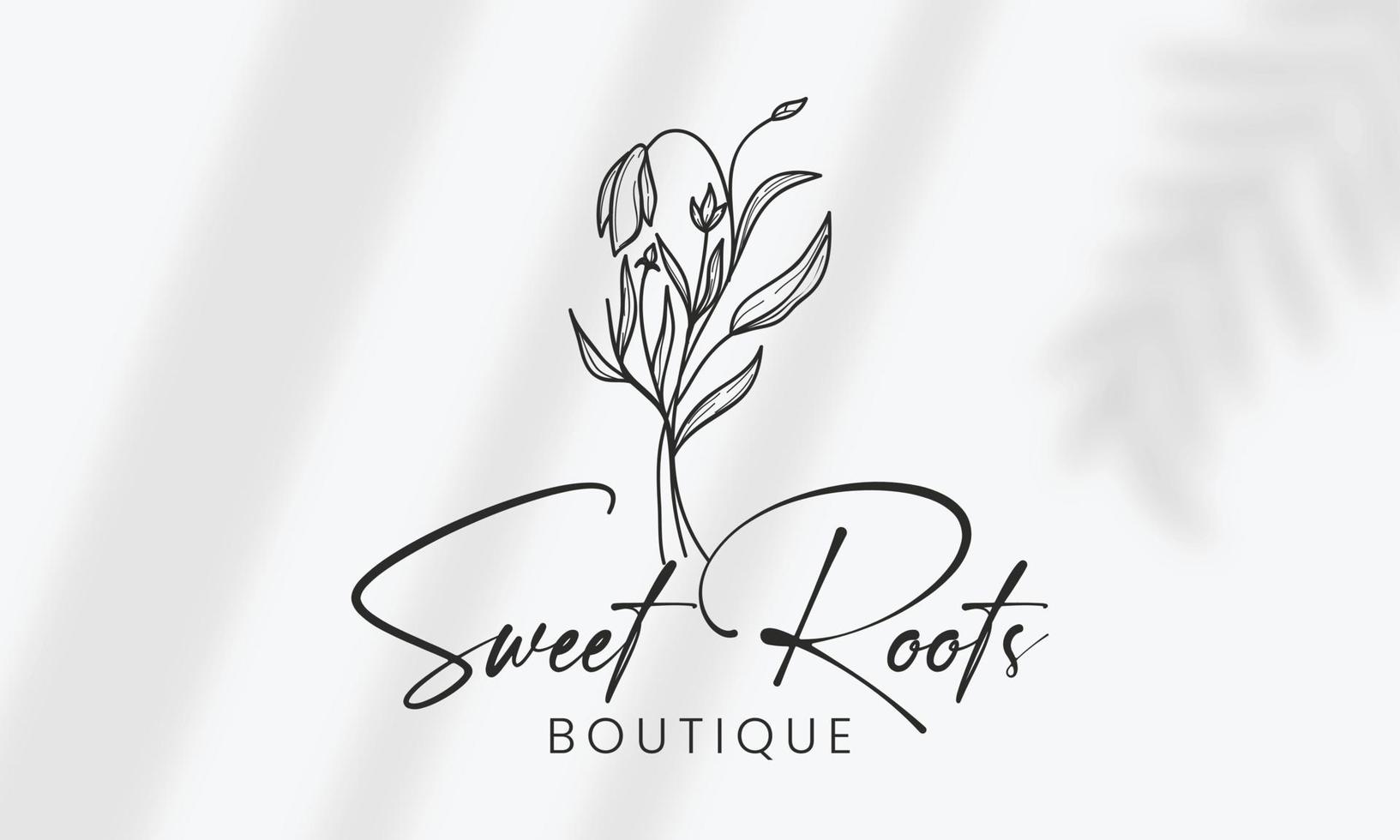 logo dessiné à la main d'élément floral botanique avec fleur et feuilles sauvages. logo pour spa et salon de beauté, boutique, magasin bio, mariage, designer floral, intérieur, photographie, cosmétique. vecteur