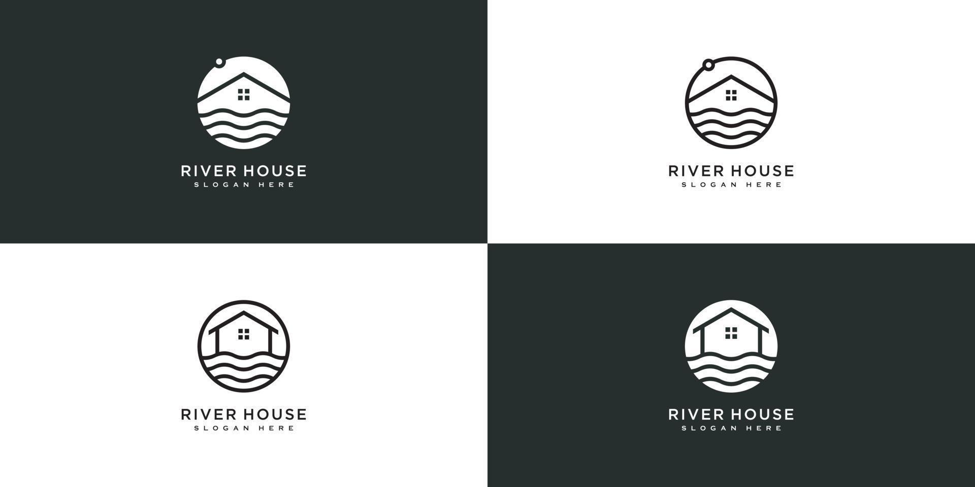 ensemble de maison abstraite de ligne minimaliste avec création de logo de rivière vecteur