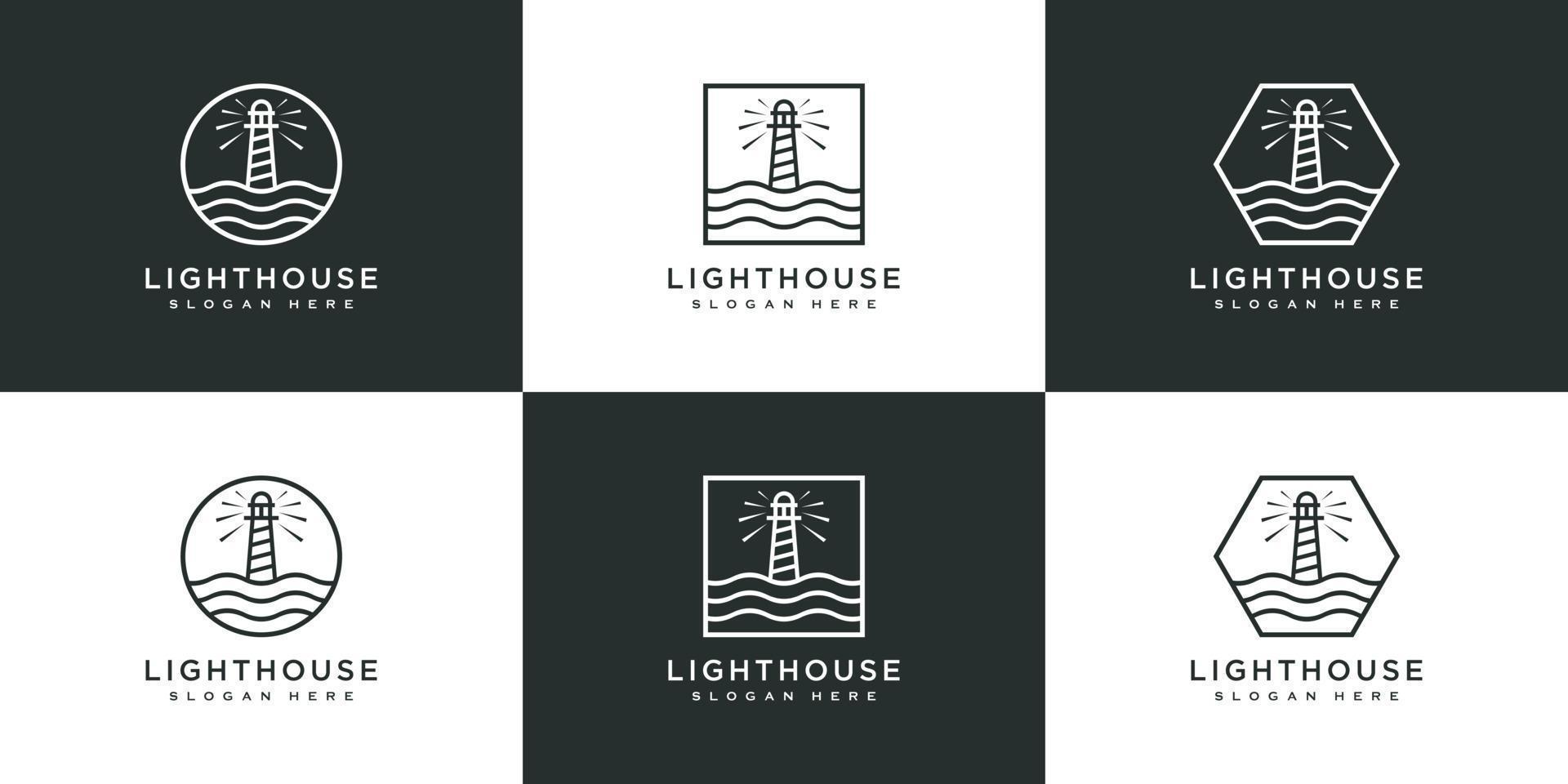 ensemble de création de logo de phare abstrait ligne minimaliste vecteur