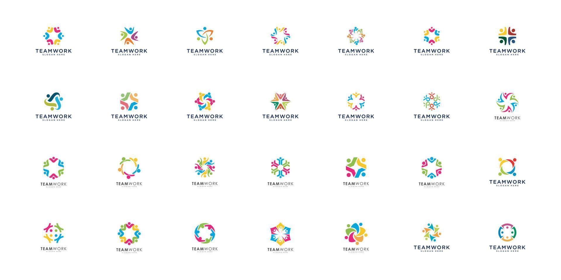 création de logo de communauté de personnes de travail d'équipe vecteur