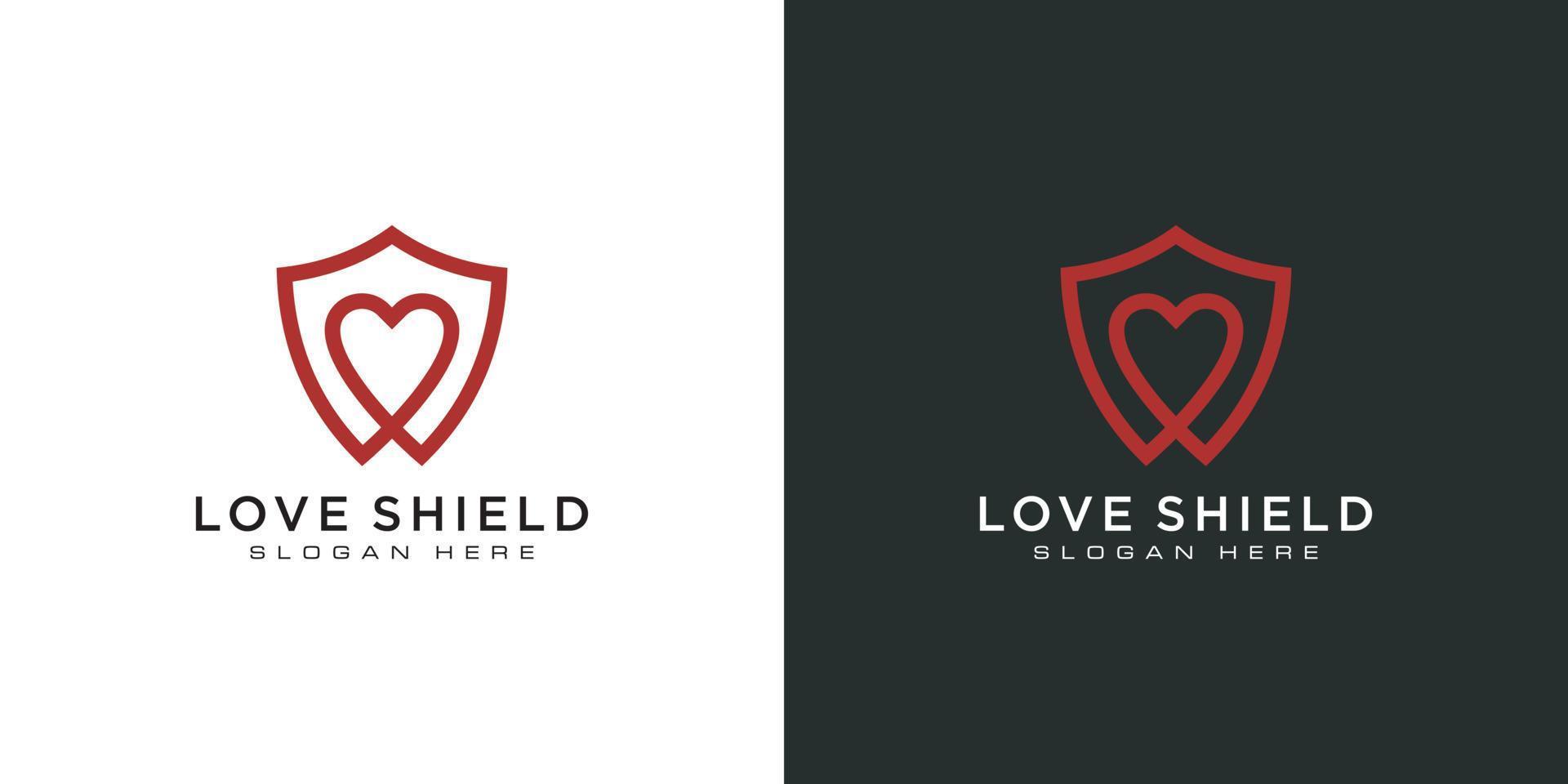 style de ligne de modèle de logo bouclier et amour vecteur