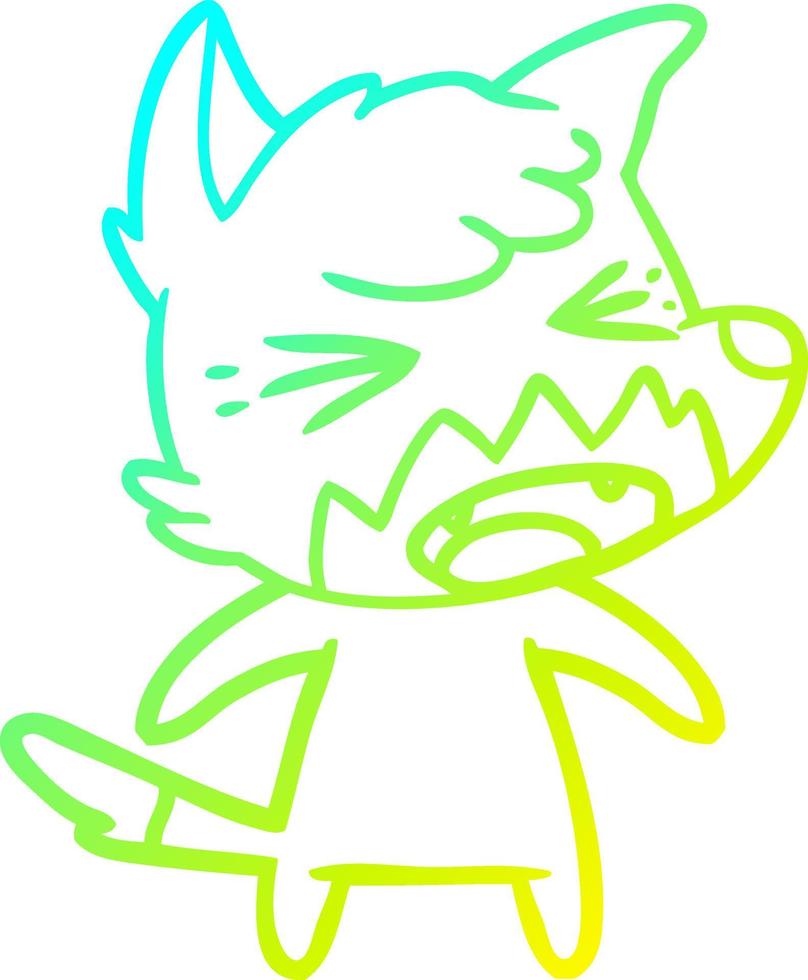 ligne de gradient froid dessinant un renard de dessin animé en colère vecteur