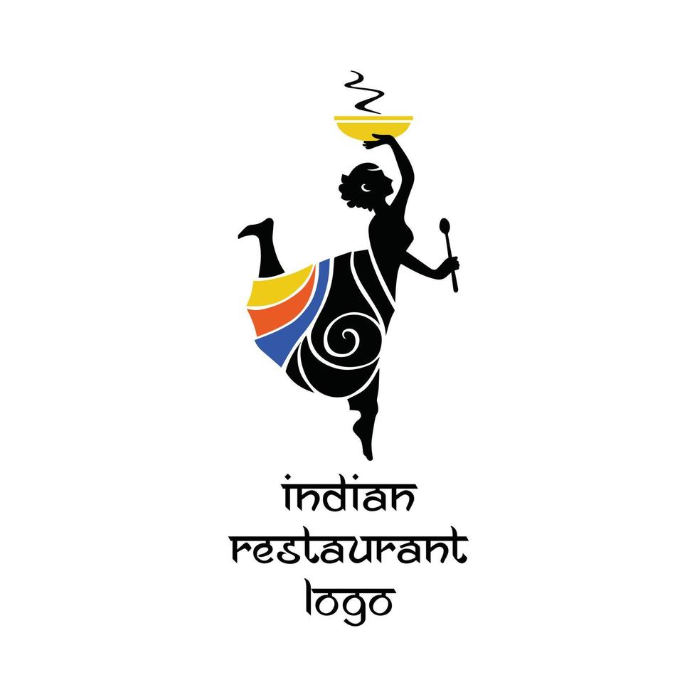 serveuse de restaurant indien servant le logo de repas vecteur