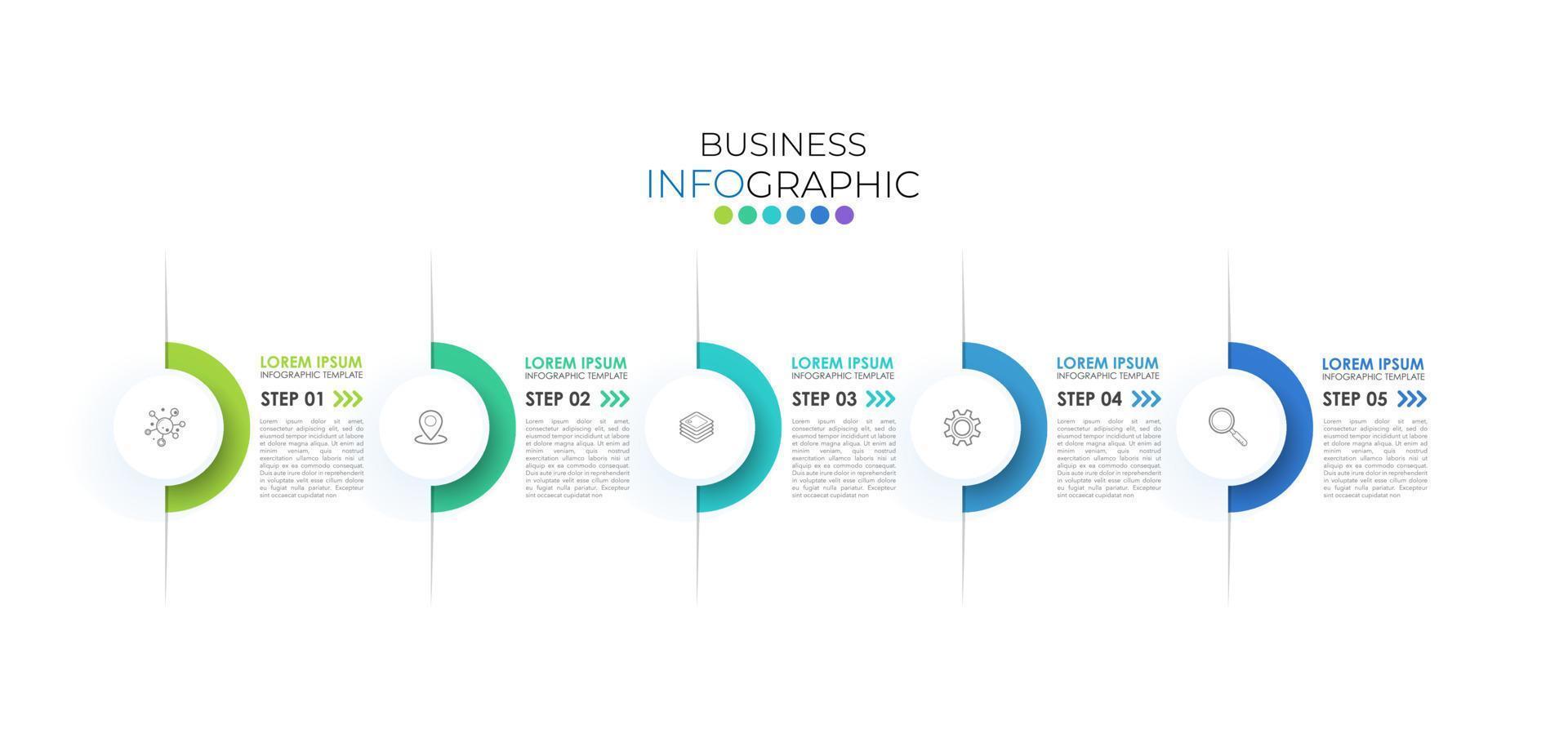 le modèle de chronologie infographique moderne peut être utilisé pour la mise en page du flux de travail, le diagramme, les options de nombre, la conception Web. concept d'entreprise infographique avec 5 options, pièces, étapes ou processus. vecteur