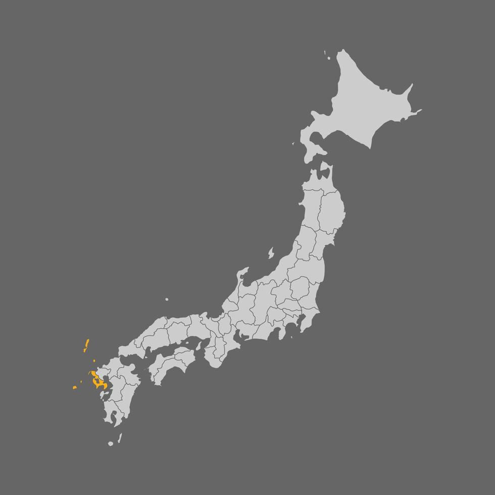 mise en évidence de la préfecture de nagasaki sur la carte du japon vecteur
