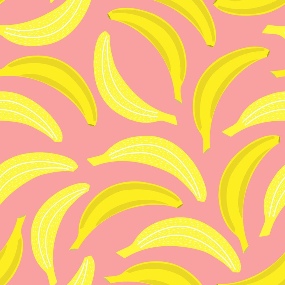 motif de banane sans soudure. bananes mûres délicieuses à plat, style dessin animé, dessin à la main. impression à la mode pour l'emballage, les textiles, le papier numérique. produit diététique sain et naturel vecteur