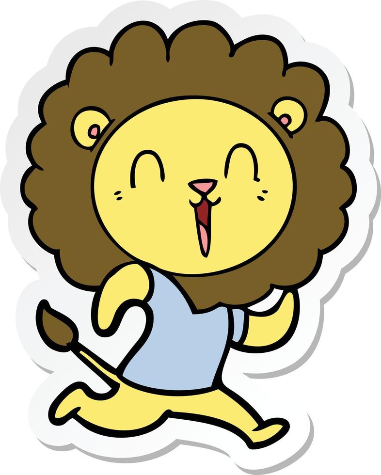 autocollant d'un dessin animé de lion qui rit vecteur