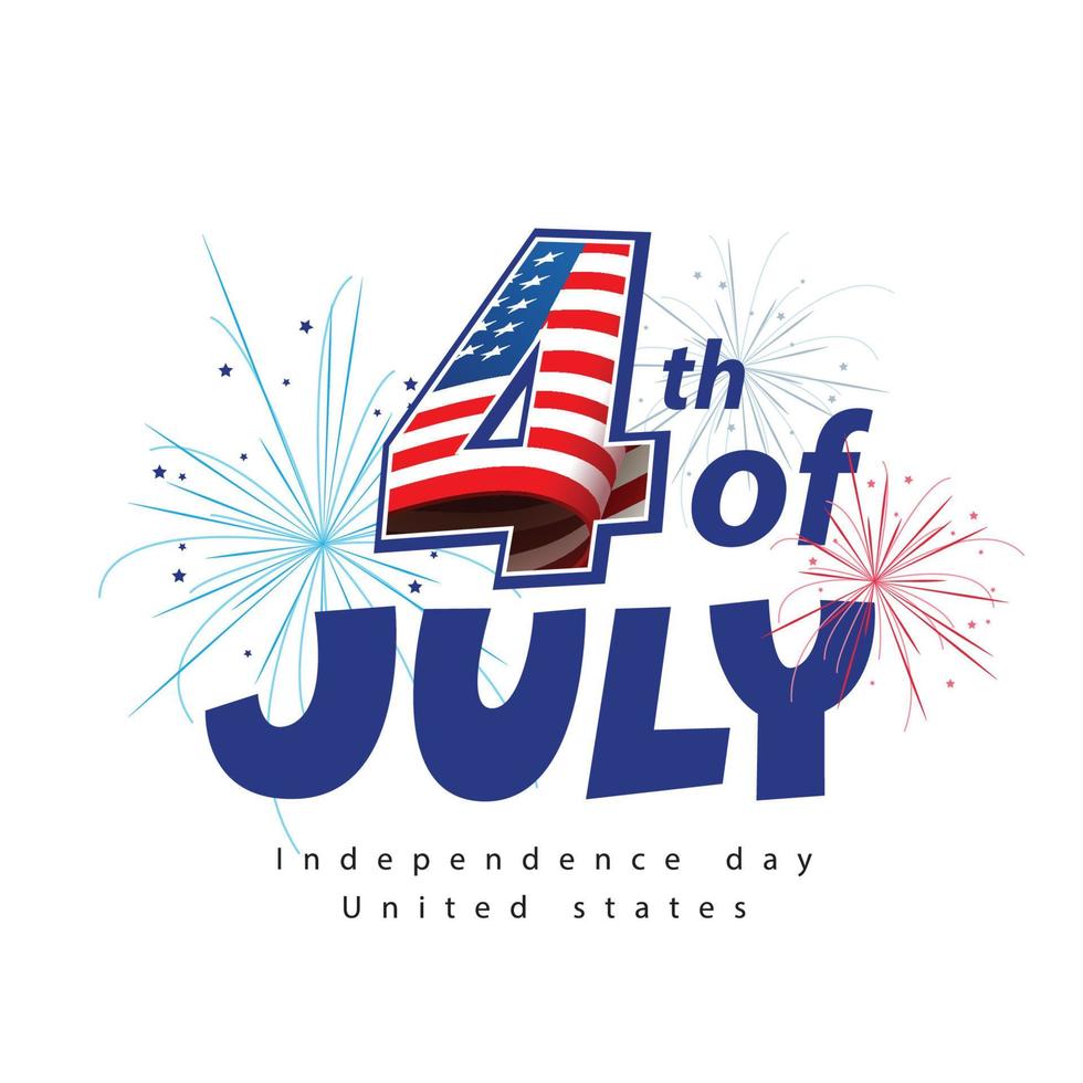 bannière de célébration de la fête de l'indépendance des états-unis avec calligraphie et feu d'artifice du 4 juillet vecteur
