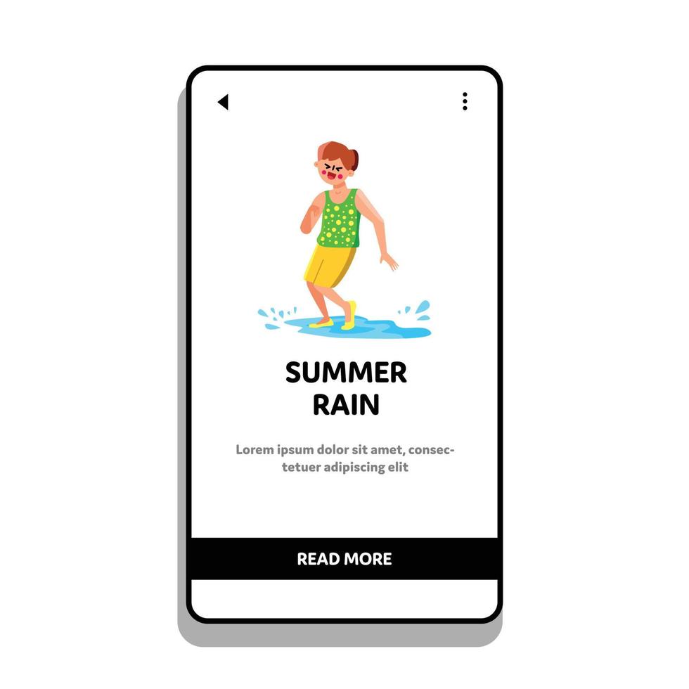 jeu de flaque de pluie d'été et vecteur de garçon éclaboussant