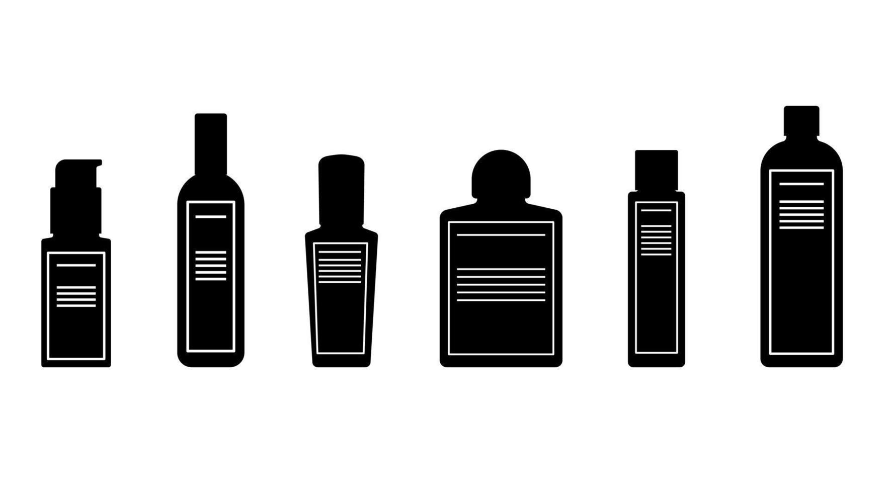 silhouette ligne blanche étiquette lotions pour le corps, sérum, pompe de soins de la peau emballage bouteille design plat cosmétique vecteur