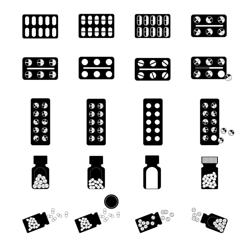 ensemble d'illustration plate de vecteur de bouteille de pilules. vecteur premium