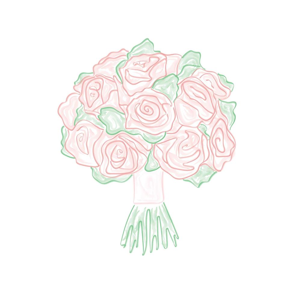 bouquet de mariée de roses roses isolé sur blanc. illustration vectorielle aquarelle vecteur