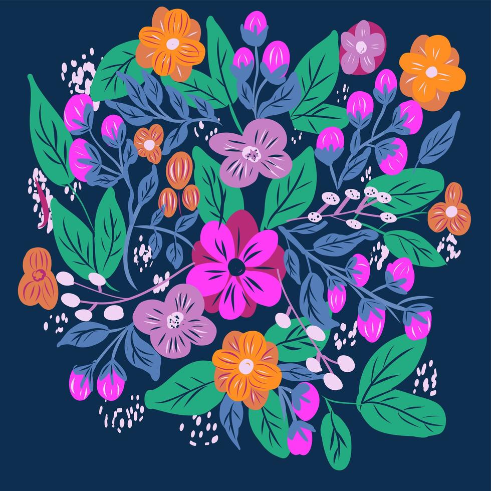 motif floral ditsy avec des fleurs colorées lumineuses vecteur