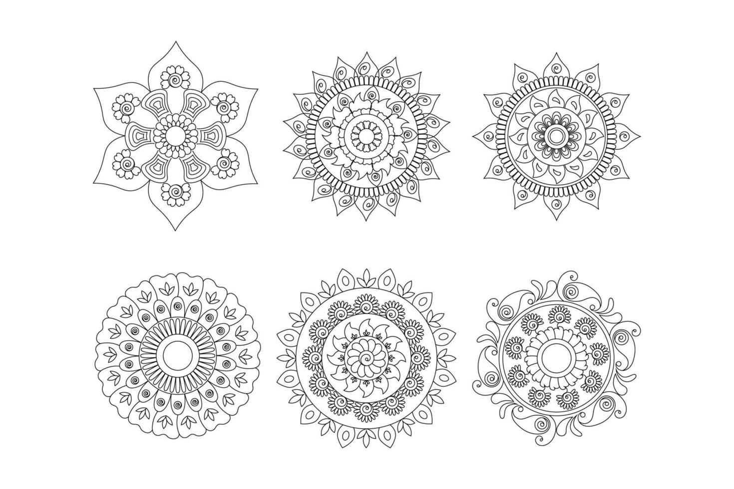 ensemble de mandala de contour floral, mandala de dessin à la main, vecteur gratuit