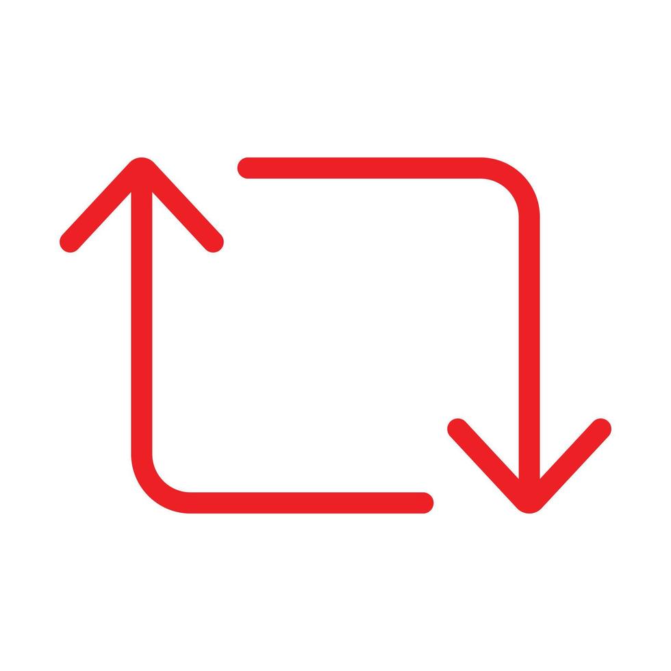 eps10 icône ou logo de flèches de retweet vectoriel rouge dans un style moderne simple et branché isolé sur fond blanc
