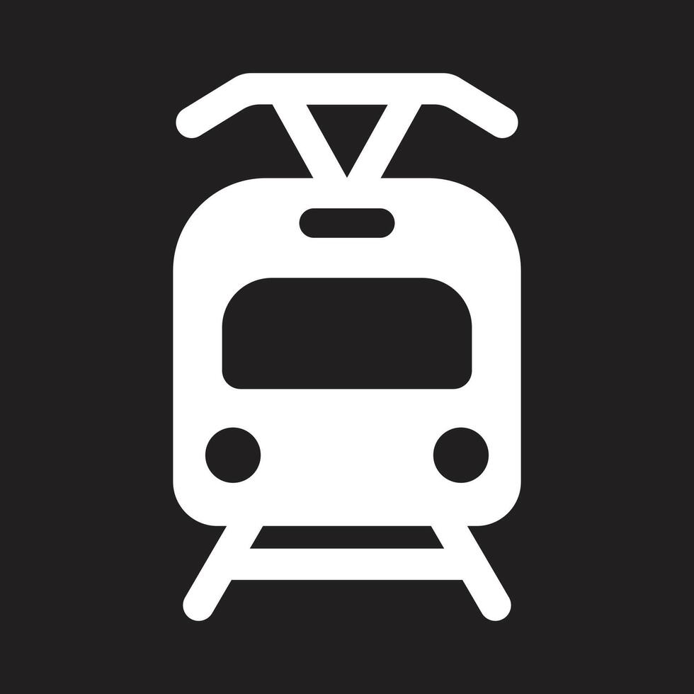 eps10 icône ou logo de tramway vectoriel blanc dans un style moderne simple et branché isolé sur fond noir