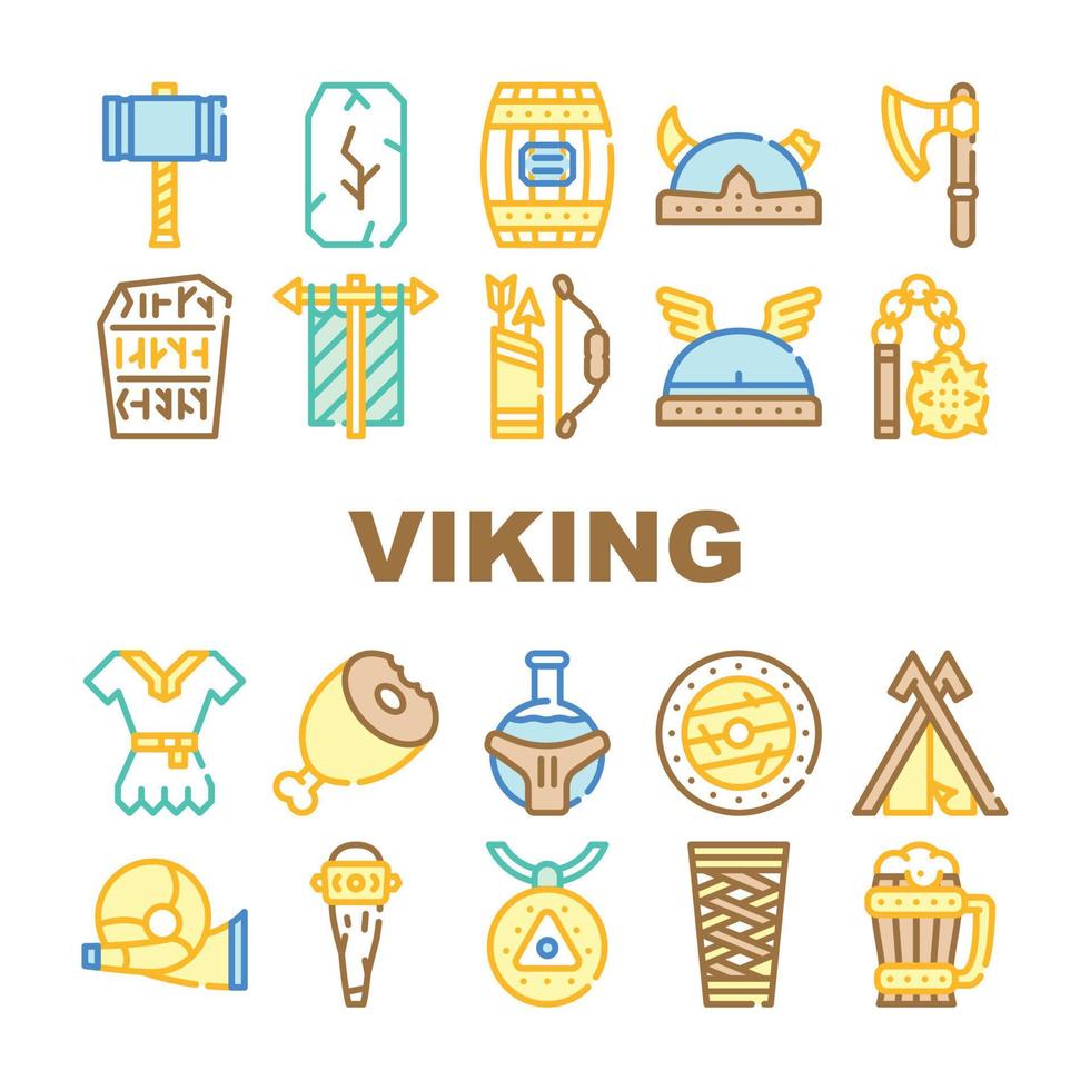 icônes de collection de culture ancienne viking set vector