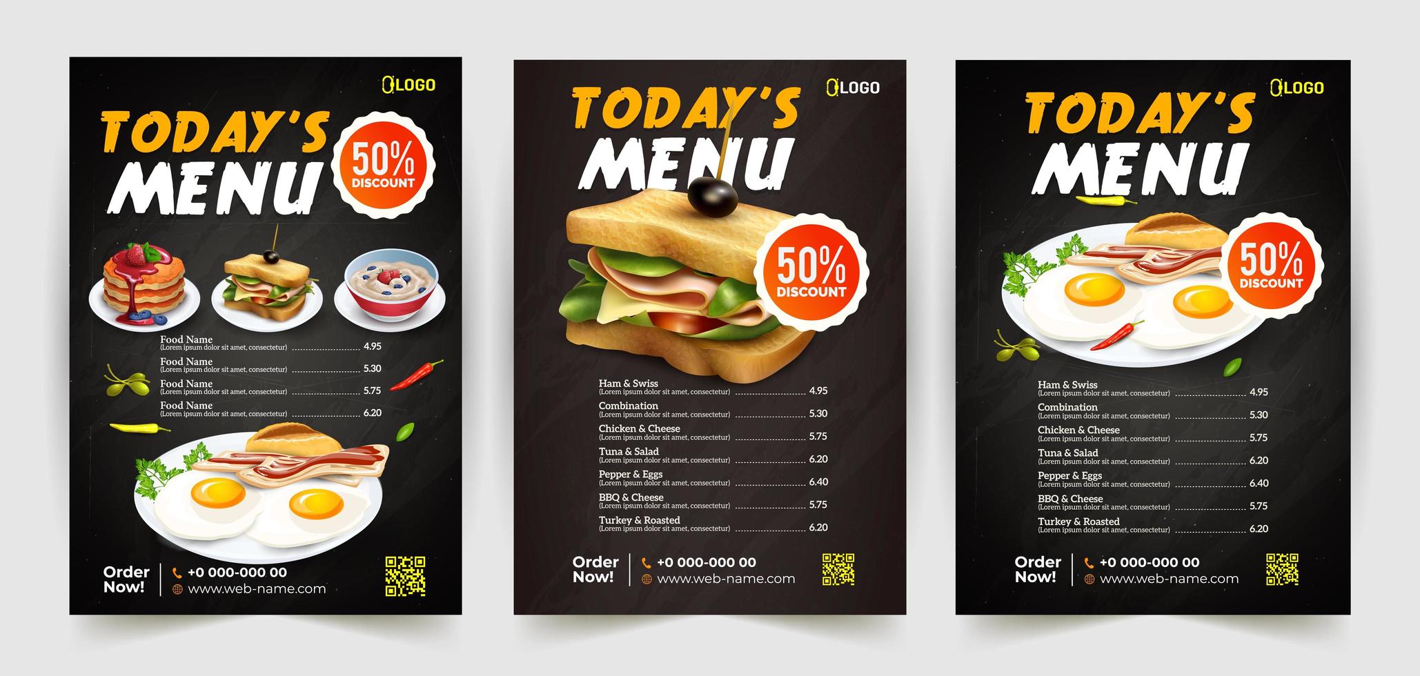 conception de flyer de restauration rapide avec 3 options de nourriture vecteur