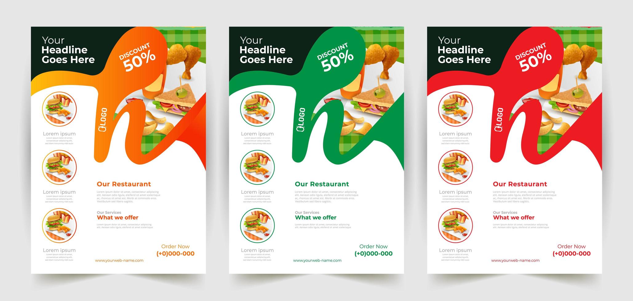 conception de flyer de restaurants colorés ondulés vecteur