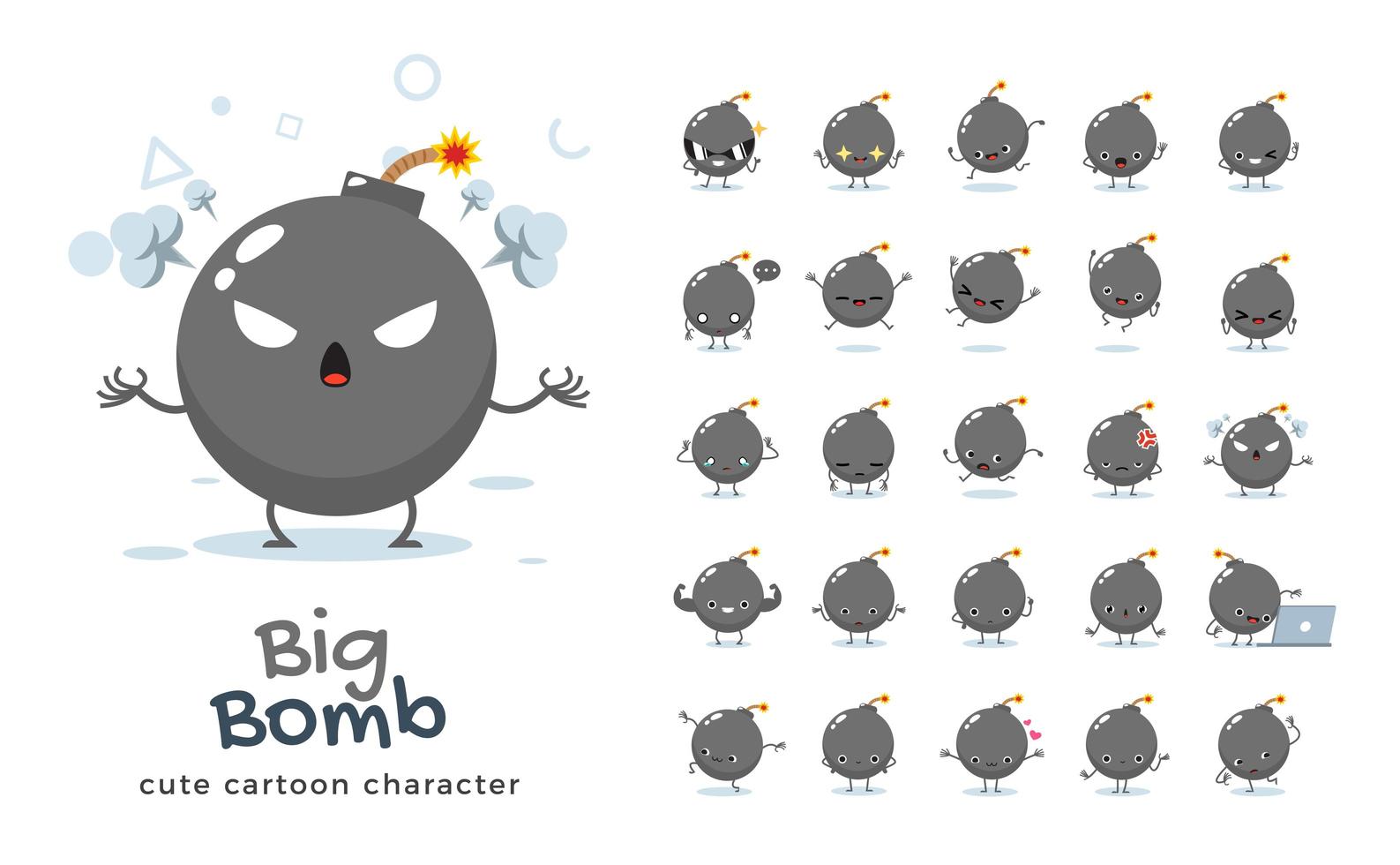 jeu de caractères mascotte grosse bombe. illustration vectorielle. vecteur